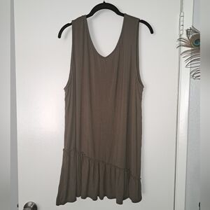 Umgee Womens Olive Army Green Tunic Style Tank with Asymmetrical Hem